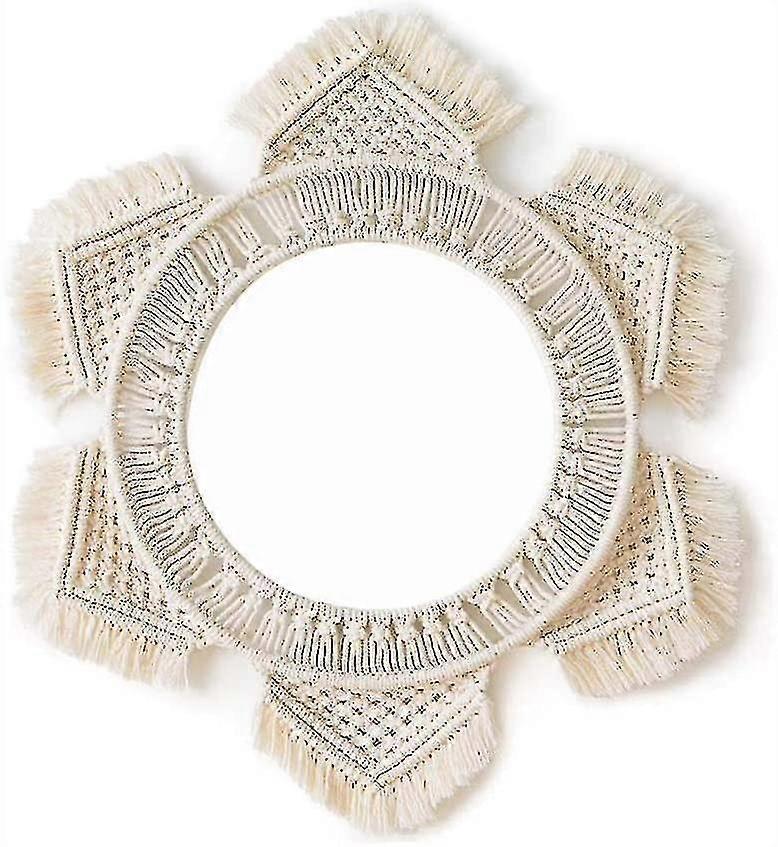 Hanging Wall Mirror Macrame, Handmade Hanging Fringe Round Decorative