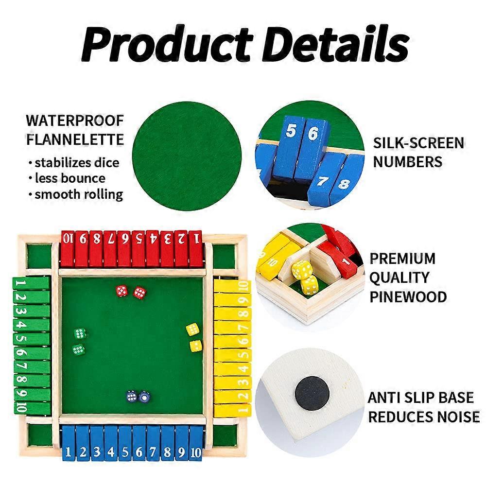 Japace Shut The Box En Bois – Jeu De Dés 4 Joueurs, Plateau 22 Cm, éducatif Et Familial, Dès 3 Ans