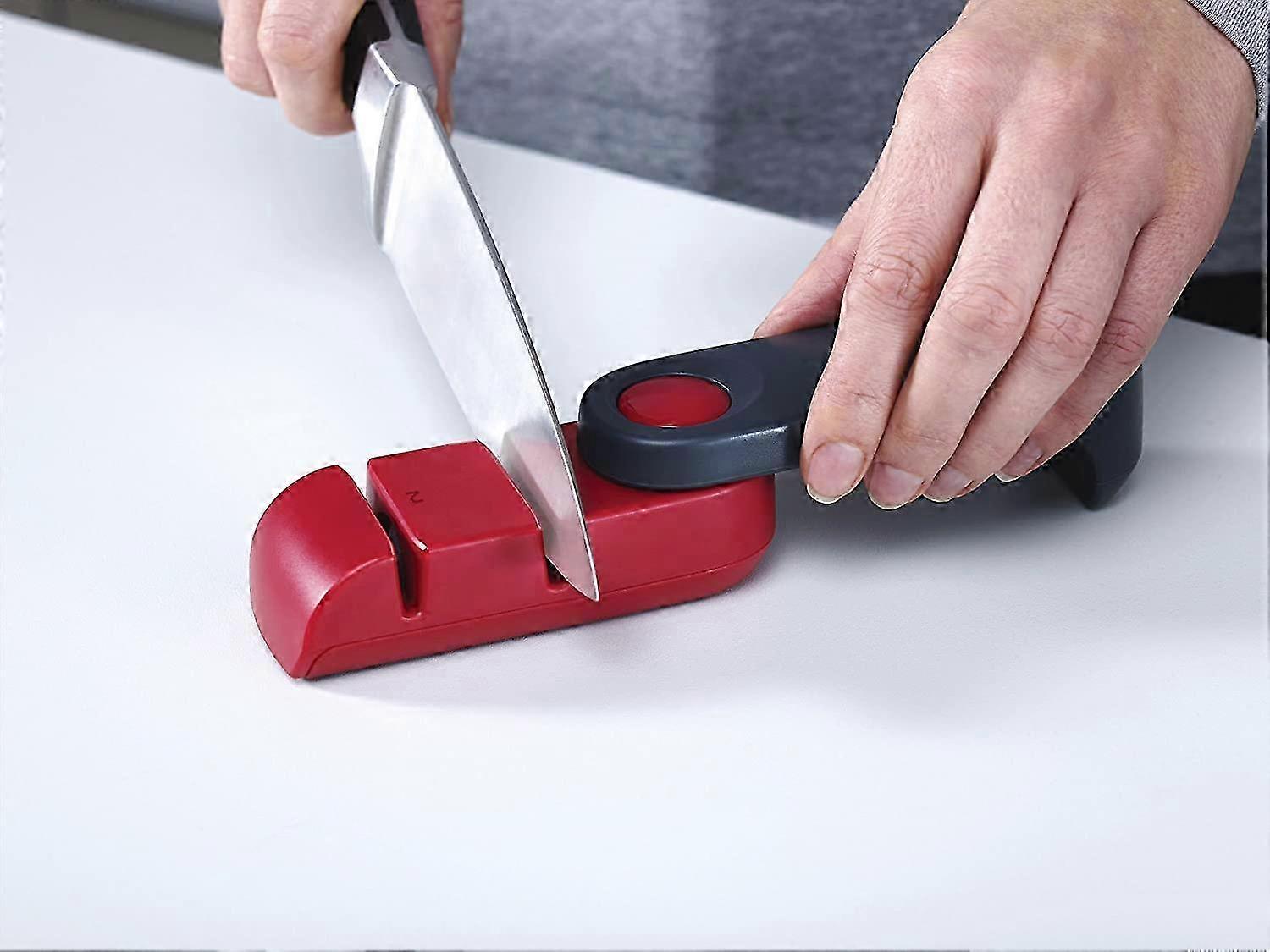 Compact Steel Blade Knife Sharpener - Gray and Red (1Pcs)