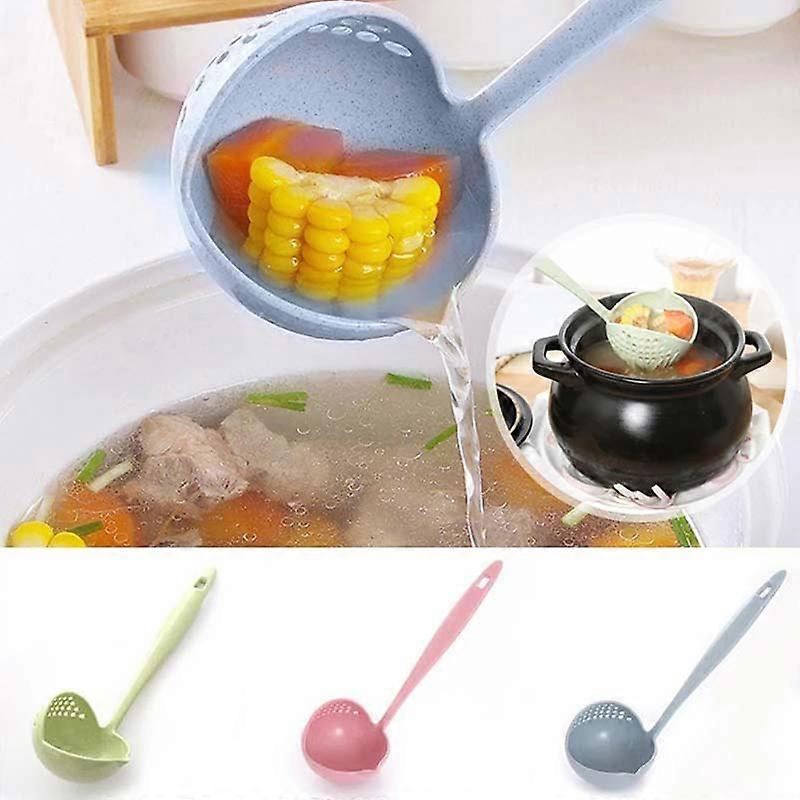 2-In-1 Soup Spoon Long Handle Kitchen Strainer Solid Color Cooking Colander Kitchen Scoop Plastic Tableware Colander
