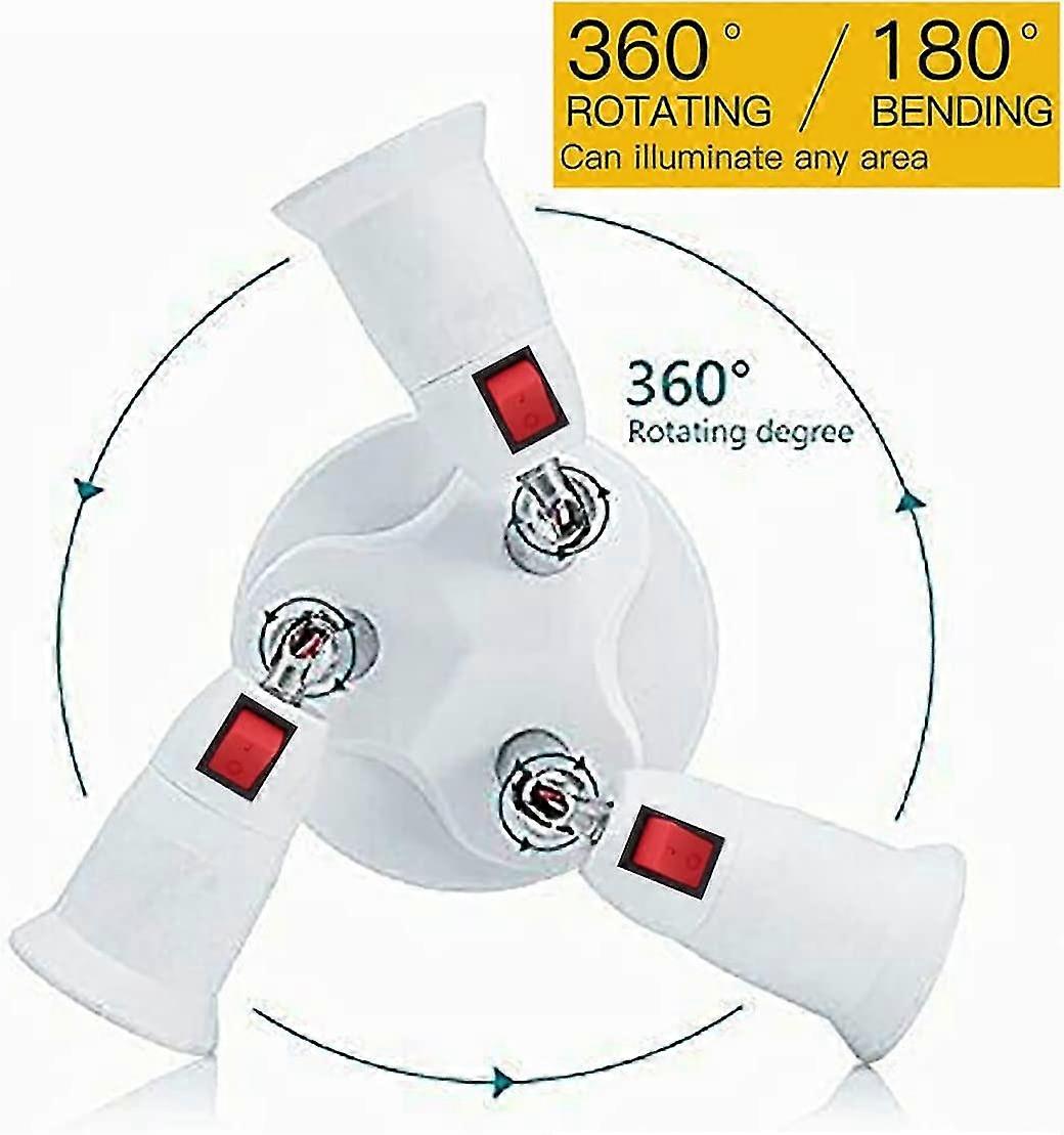 360 Degree Adjustable - 3 In 1 E26/e27 Splitter Socket Adapter. Standard Led Bulbs E26/e27 360 Degree Dimmable 180 Degree Bendable Max Watt 180w (3 In