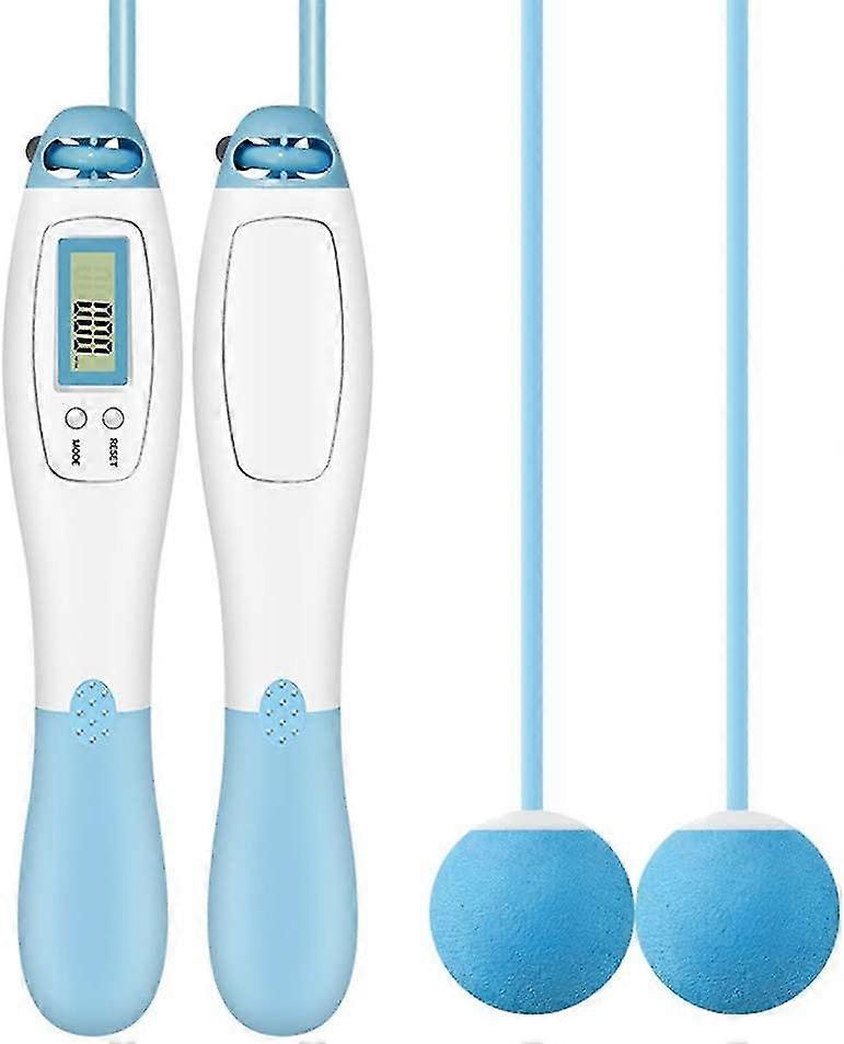 Adjustable Length Digital Counting Jump Rope Exercise Cordless Ball - Blue