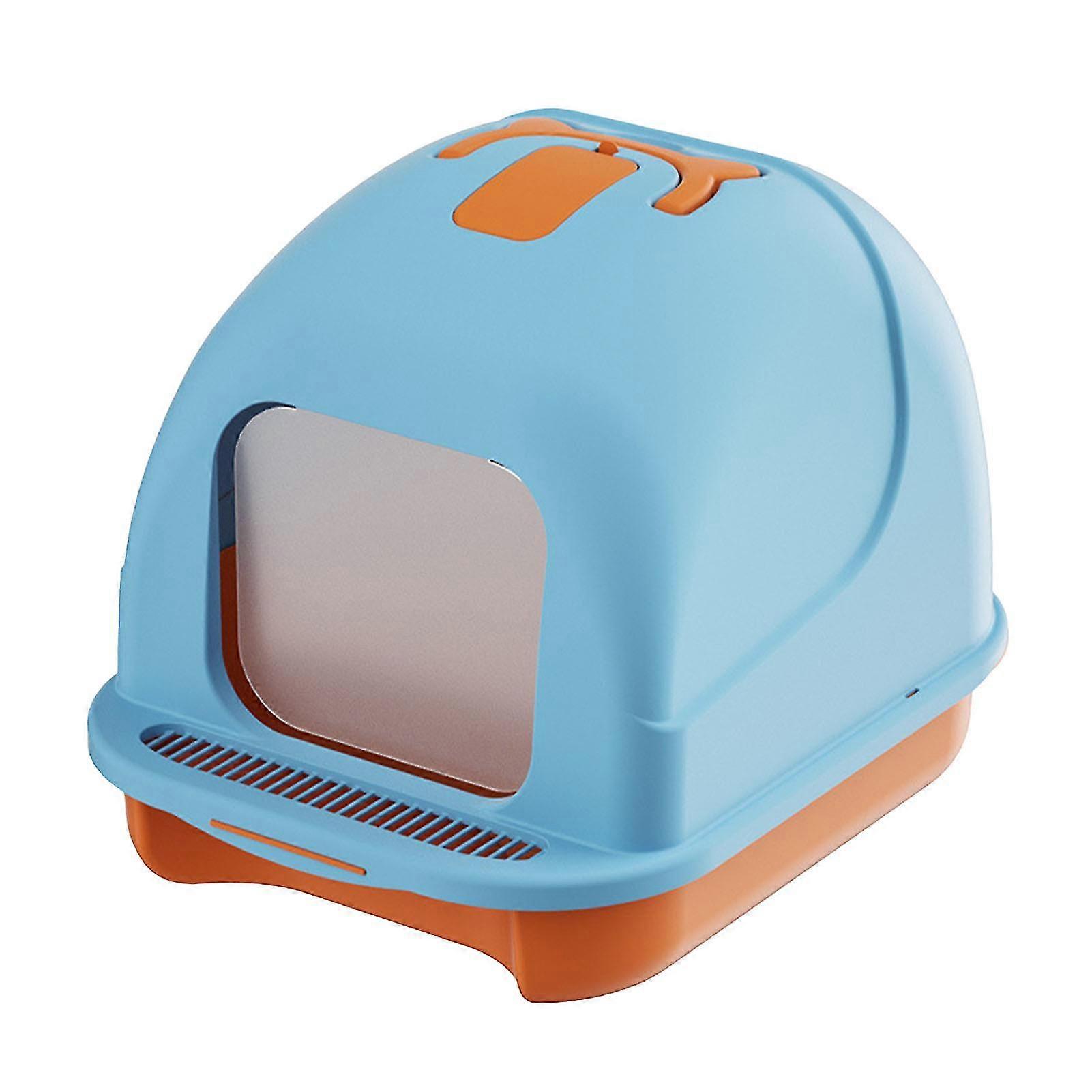 Blue Large Fully Enclosed Cat Litter Box with Odor Control and Splashing Prevention