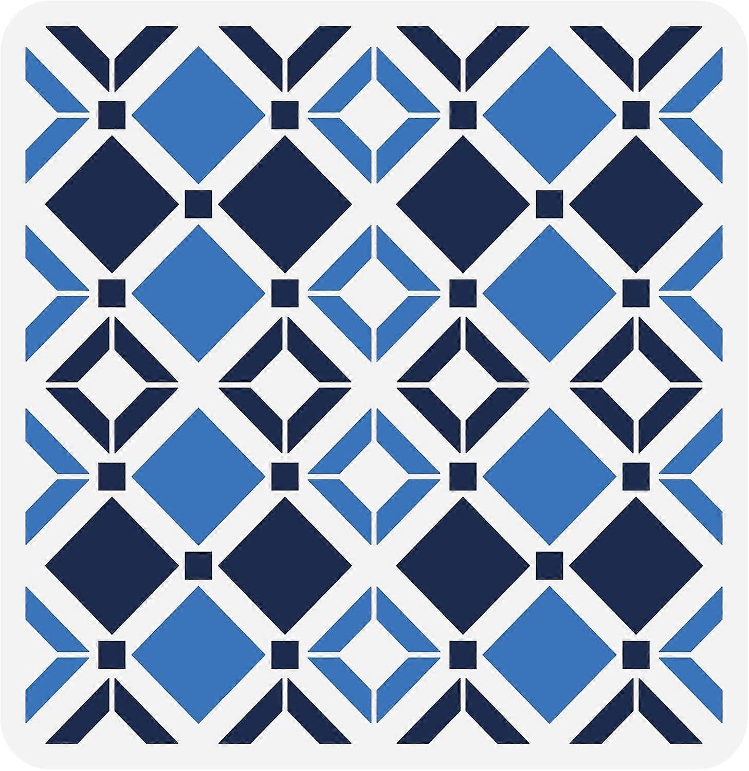 Tartan Stencil for Painting 11.8x11.8 inch Moroccan Geometry Tile Stencil Large Plastic Square Pattern Wall Stencil Reusable Art Craft Stencils for Ti