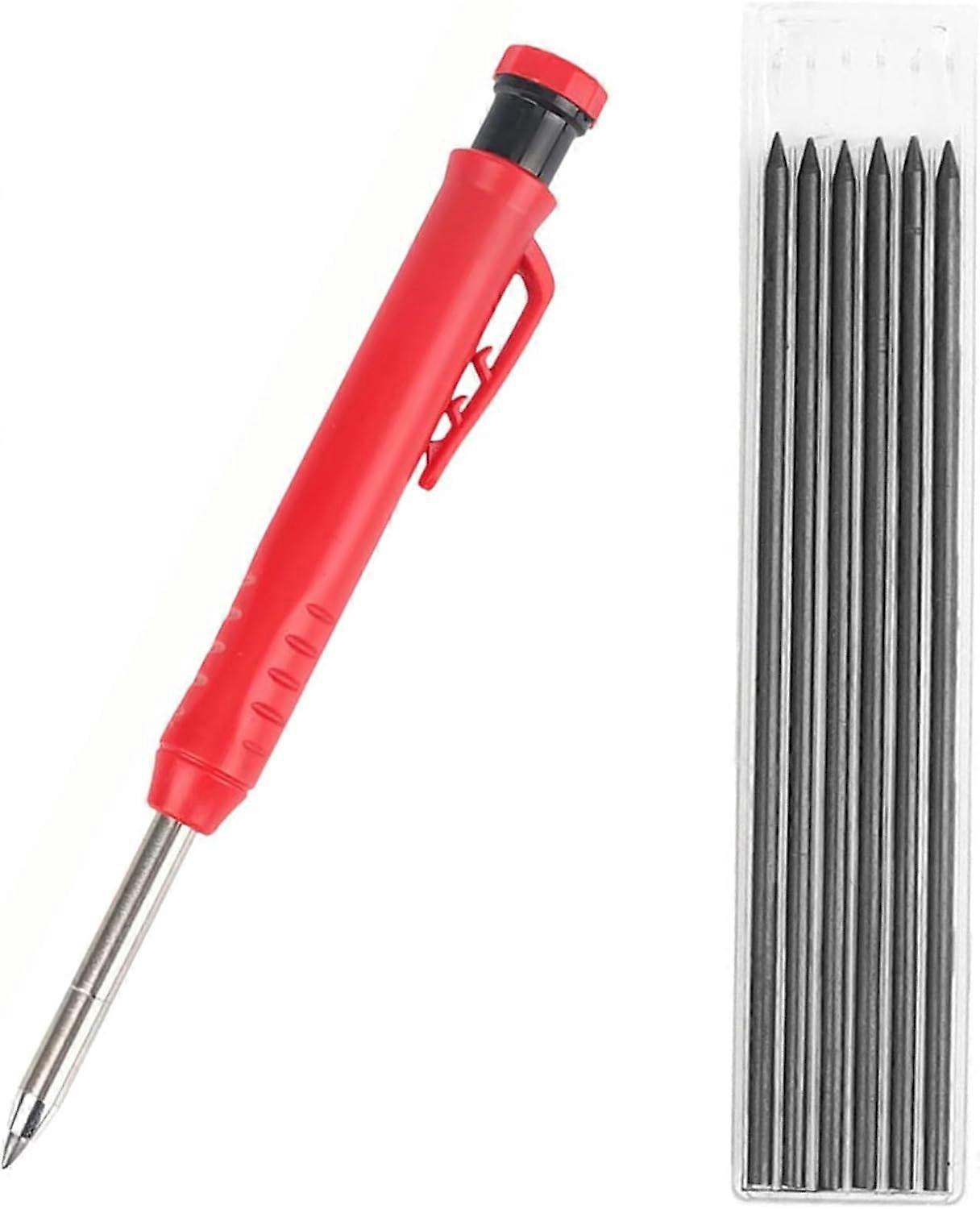 6 Pcs Deep Hole Marker Set with 1 Deep Hole Marker, Carpenter Pencil, Deep Hole Marker with Built-in Sharpener for Woodworking, Jobsite with Case