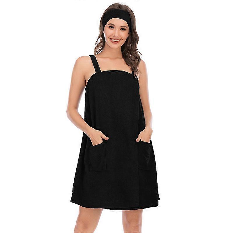 Women's Bath Wrap Towel For Shower With Pockets Straps And Headband 1pcs
