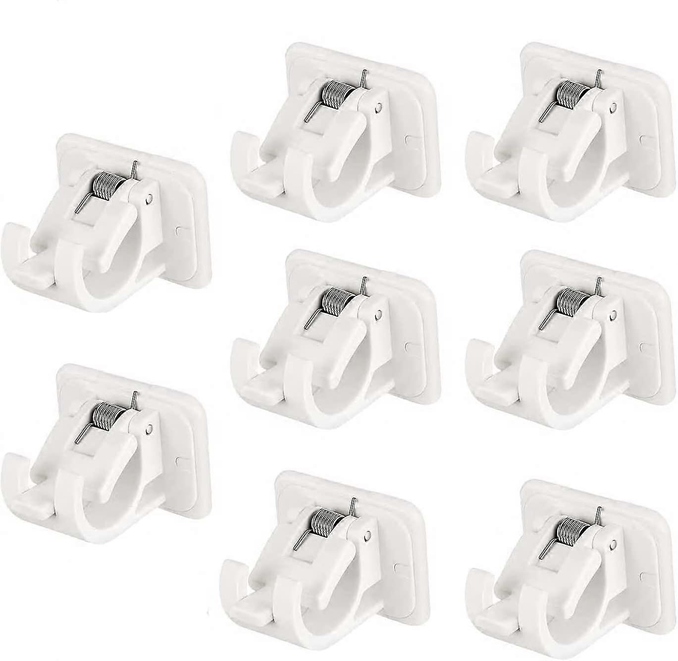 8 Pack Self Adhesive Curtain Rod Bracket Hooks, No Drilling Wall Ring Clips Fixing Rod Holder, Adjustable Curtain Rod