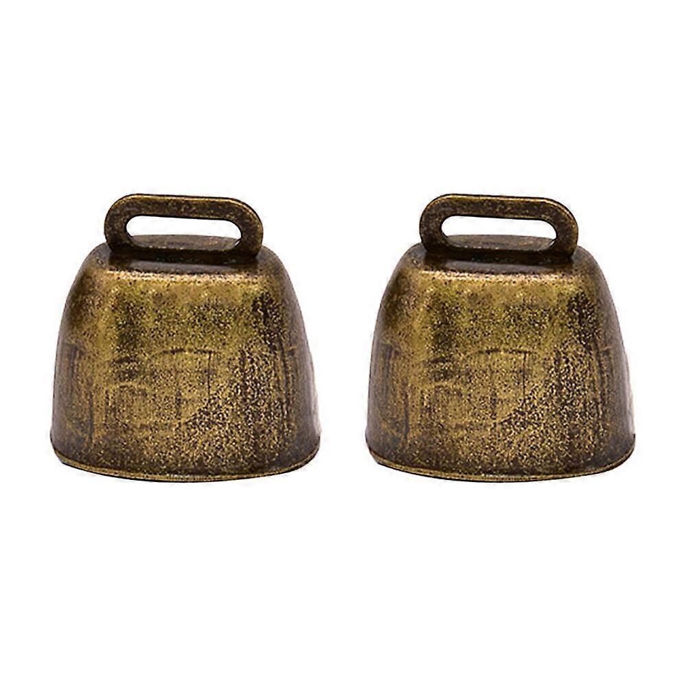 2Pcs Cowbells Noisemaker Square Shape Calling Bell with Handle for Outdoor Football Game Wedding Class Festival Birthday Party Use (Bronze)