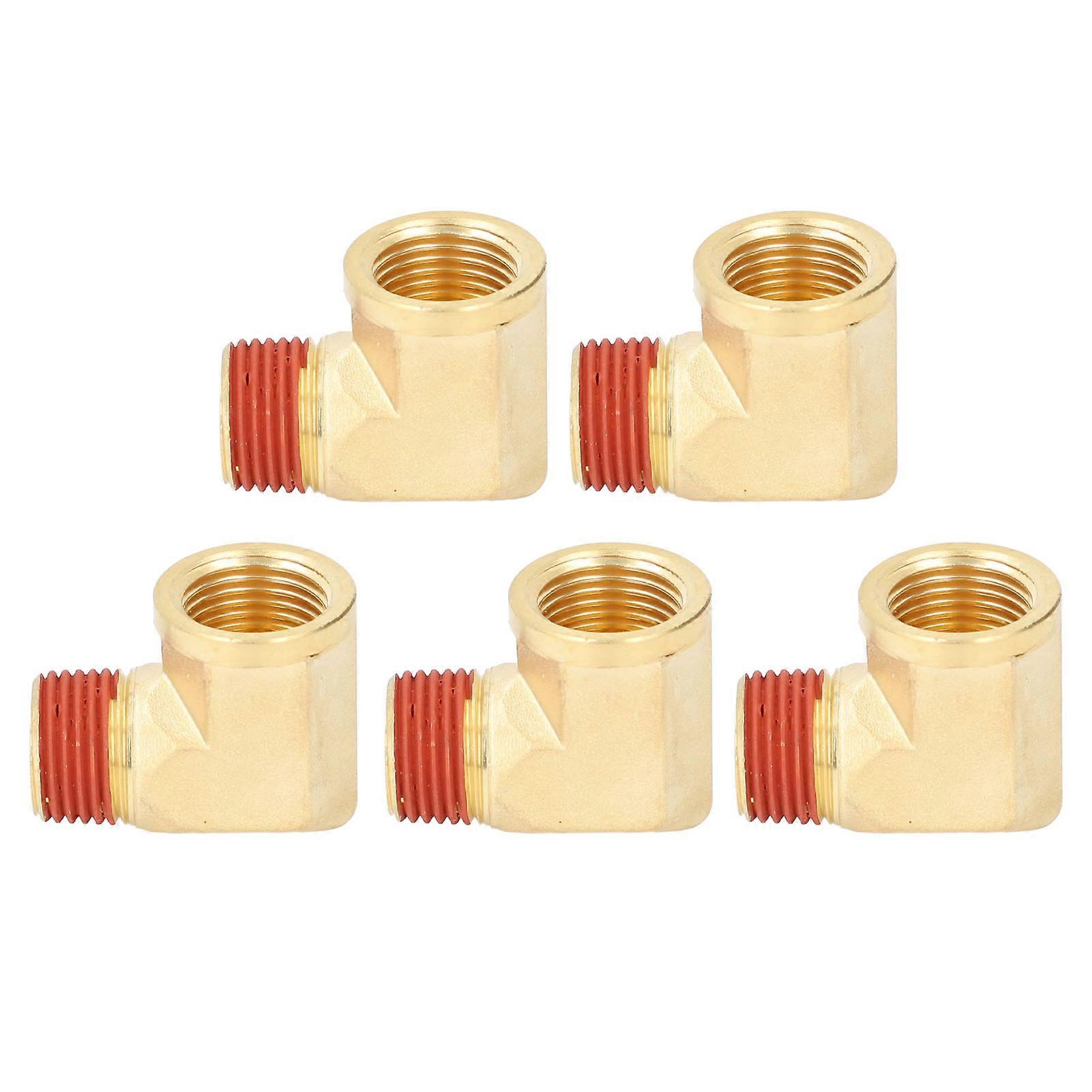 5PCS Elbow Brass Pipe Fitting Solid Brass 1/2in NPT Male to Female 90° Pipe Elbow Fitting with Leak Proof Rubber Layer