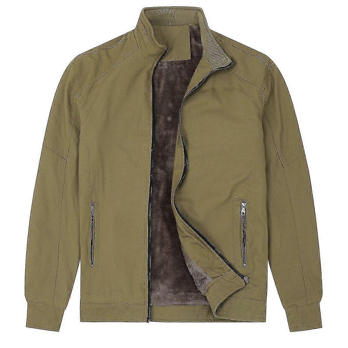 Mens Thickened Interior Plush Casual Zip Jacket