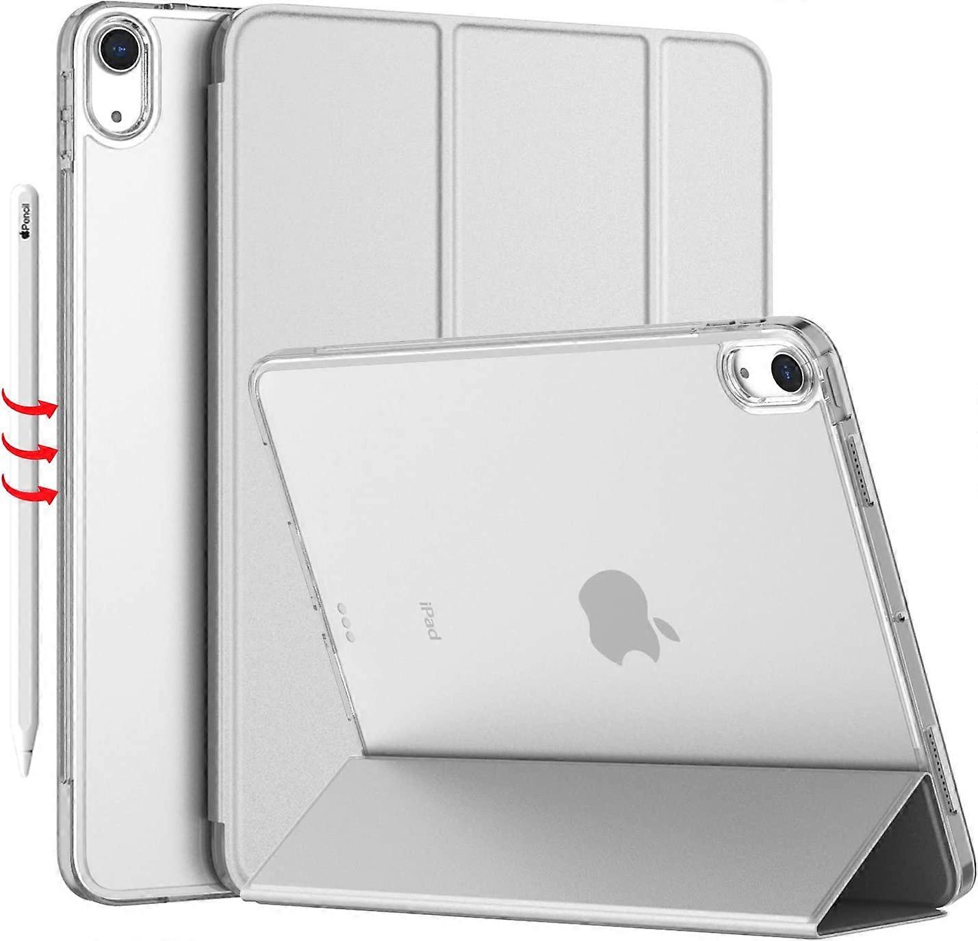 iPad Air 4ケース2020 - iPad Air 第4世代ケース10.9インチ軽量スリムカバー、半透明つや消しハードバック付き [サポートタッチID] (グレー)