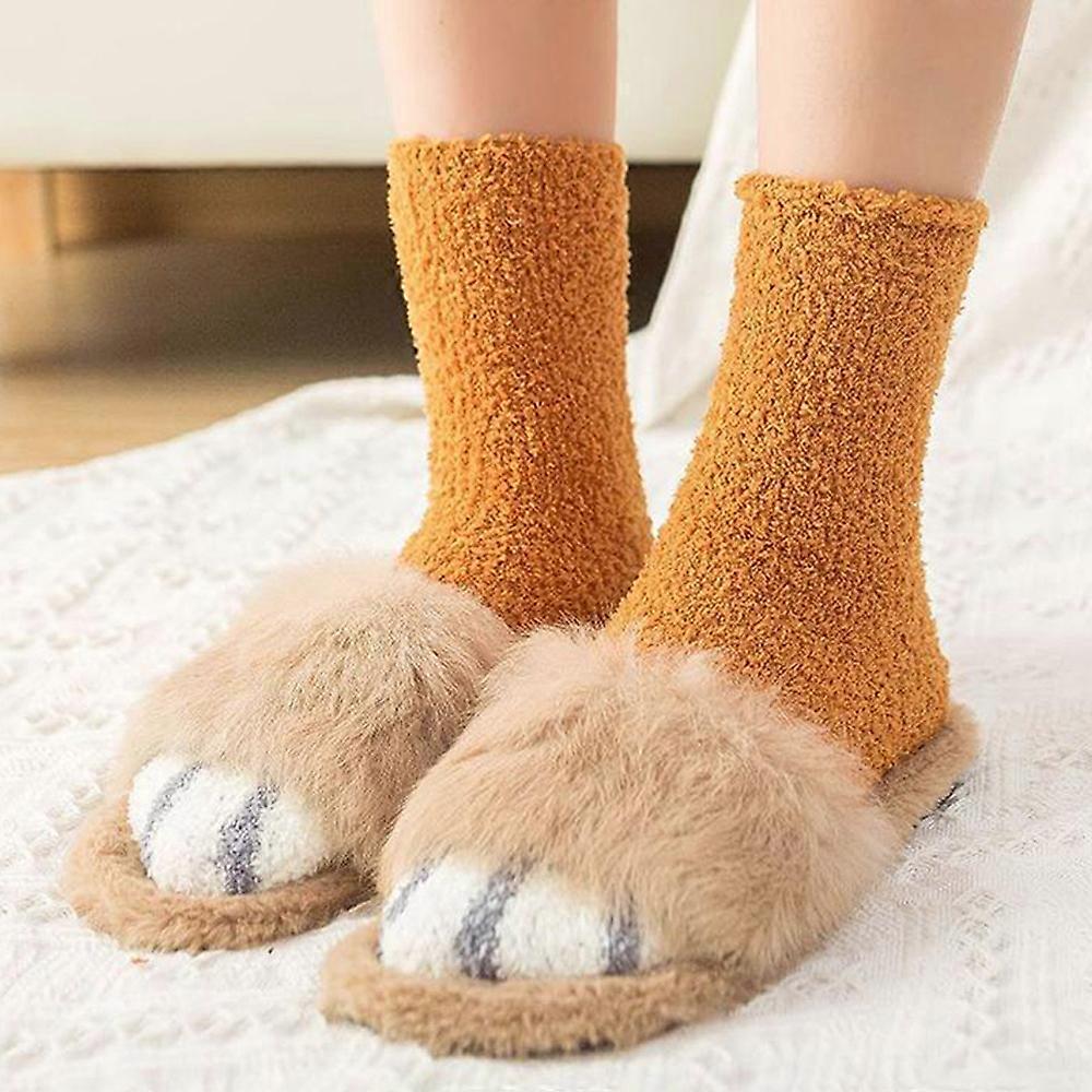Womens Funny Fluffy Cat Paw Soft Bed Slipper Sock Warm Ankle Socks