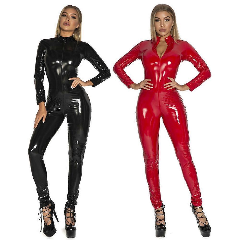 Womens Sexy Latex Catsuit Black Full Bodysuit Pvc Jumpsuit