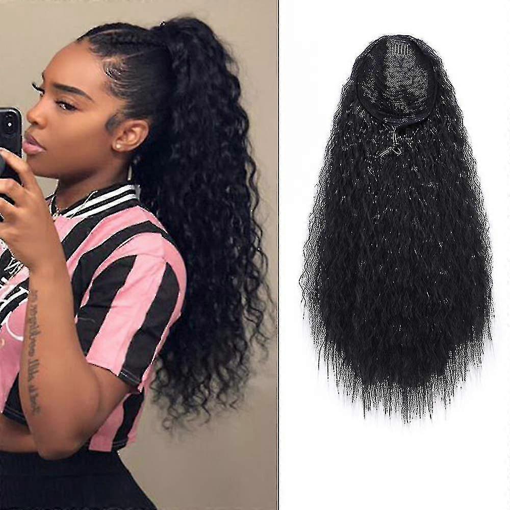 Long cordon de serrage bouclé queue de cheval pour femmes 22 pouces clip dans ondulé naturel Ponytail Extension pour femmes (1b) Haute qualité