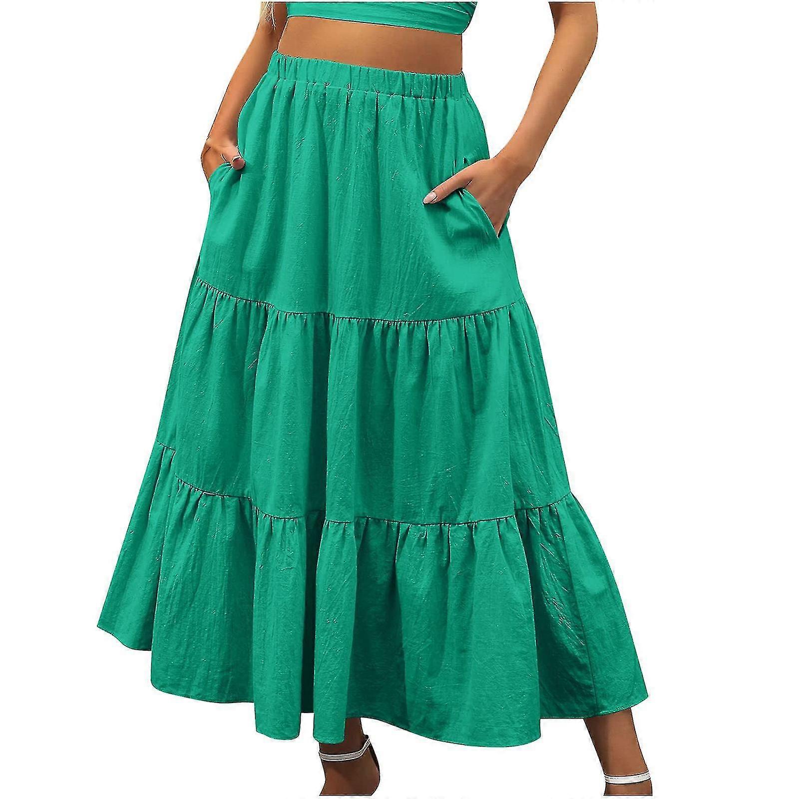 Nederdele til kvinder Plus Size Mode Kvinder Solid Casual Pocket Ruched Flæser Elastisk talje Nederdele