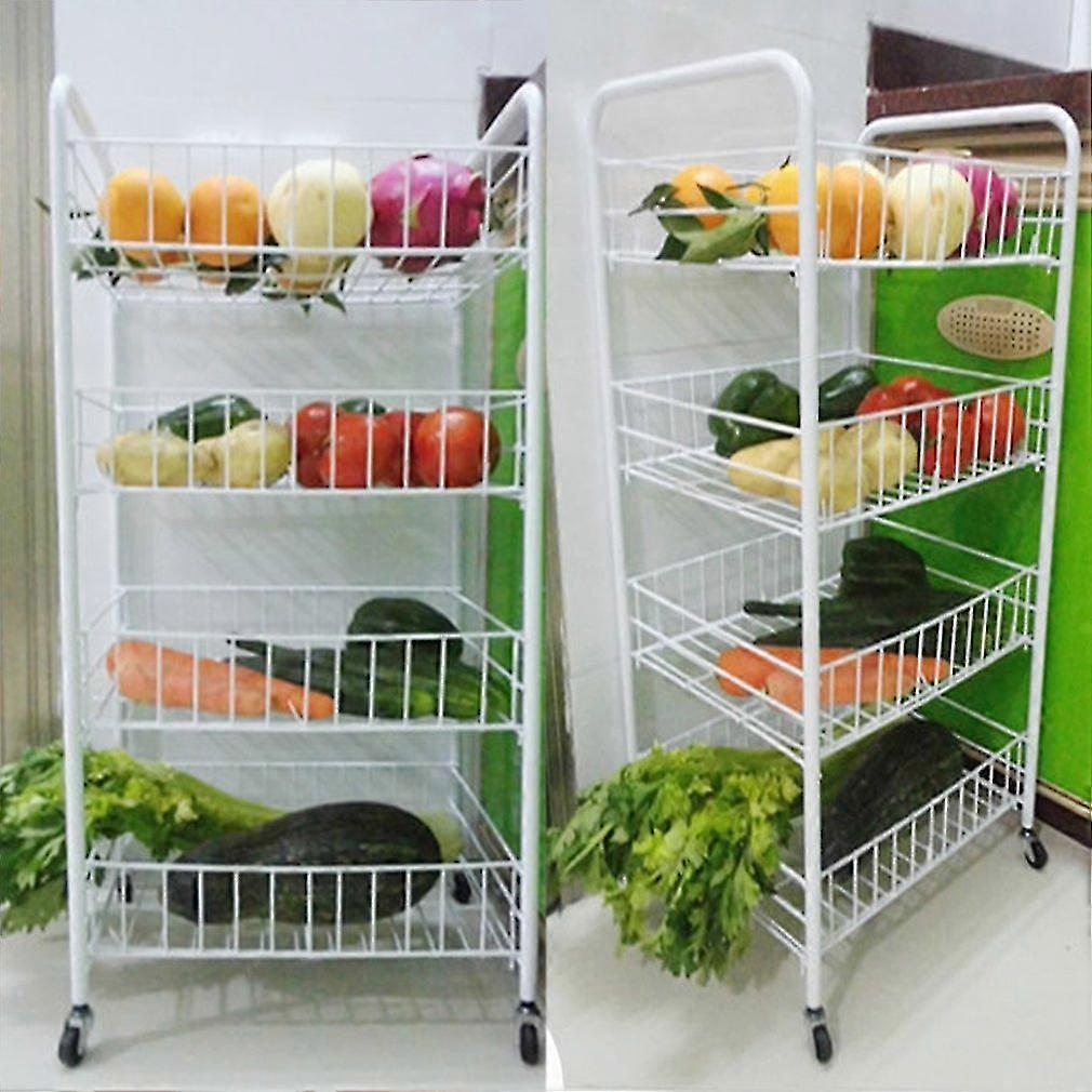 4-tier Kitchen Fruit Vegetable Rack On Wheels Deep Storage Stand Cart Trolley