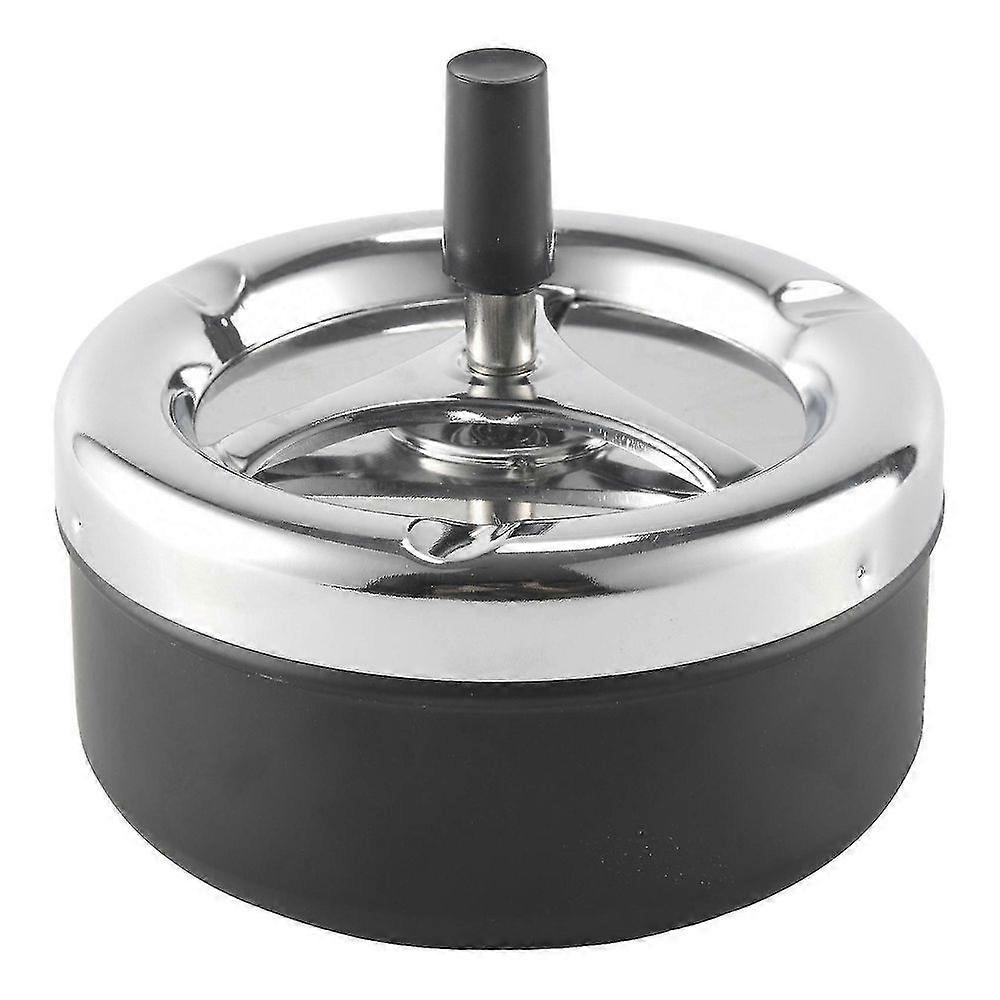 Round Push Down Ashtray with Spinning Tray, Black