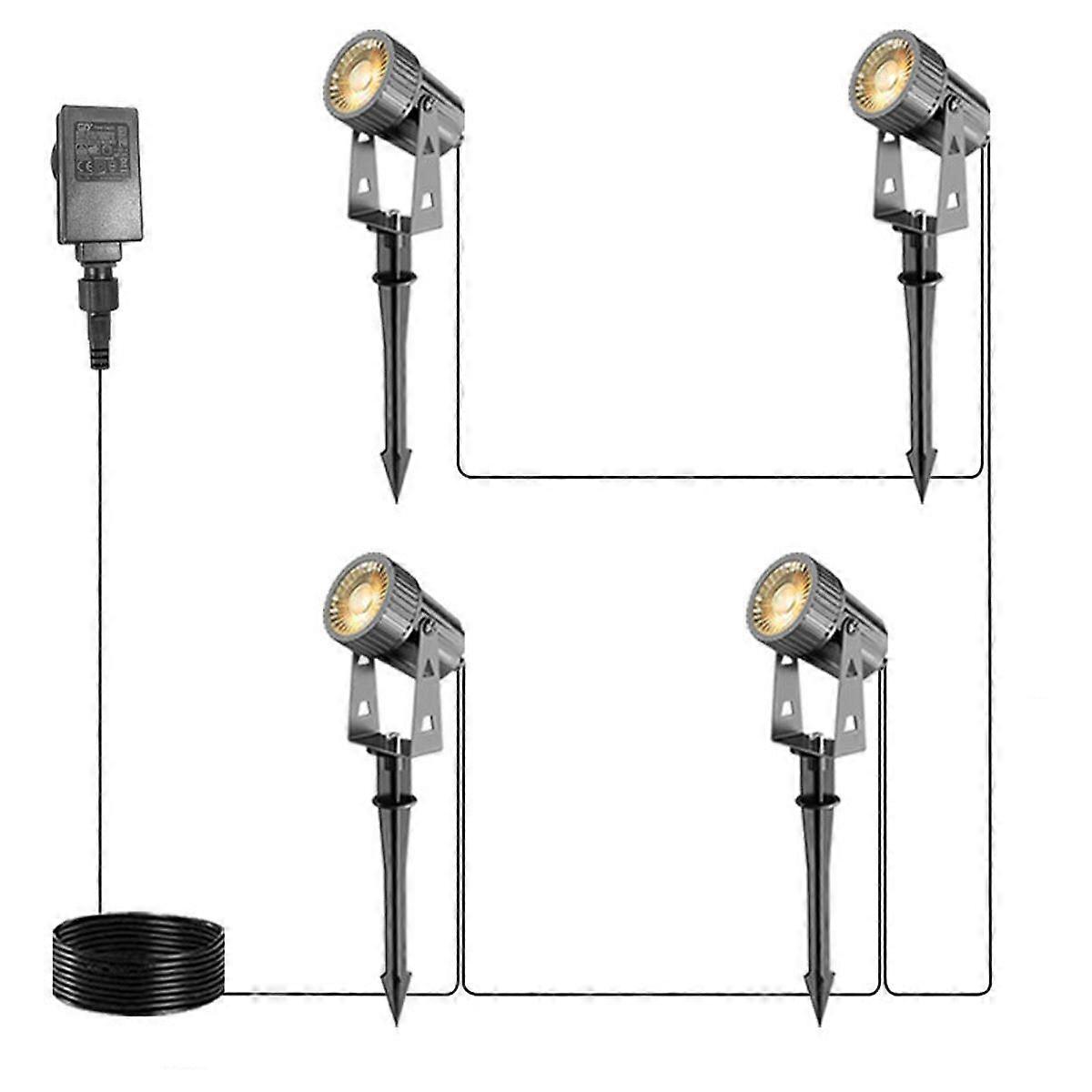 4 Pack Landscape Lights Low Voltage Landscape Spotlights IP65 Waterproof Outdoor Landscape Lighting Garden Pathway Light with Spike Stand and Plug for