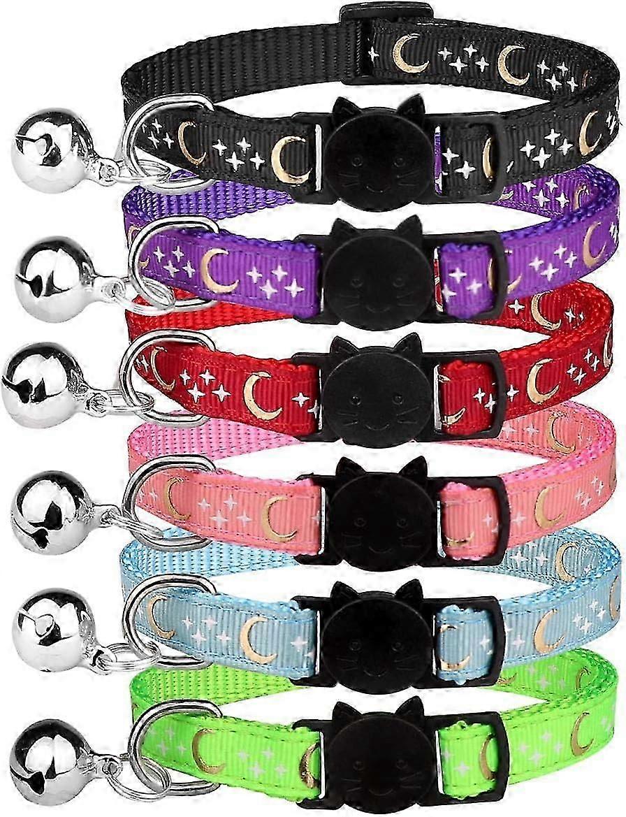 6 PCS Cat Collars with Bell Golden Moon Glowing Star in The Dark for Kitten