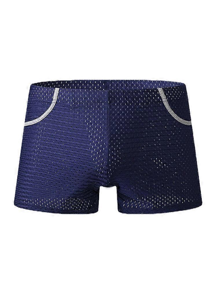 Mens Mesh Breathable Thin Antibacterial Boyshorts Home Boxers Briefs With Pockets