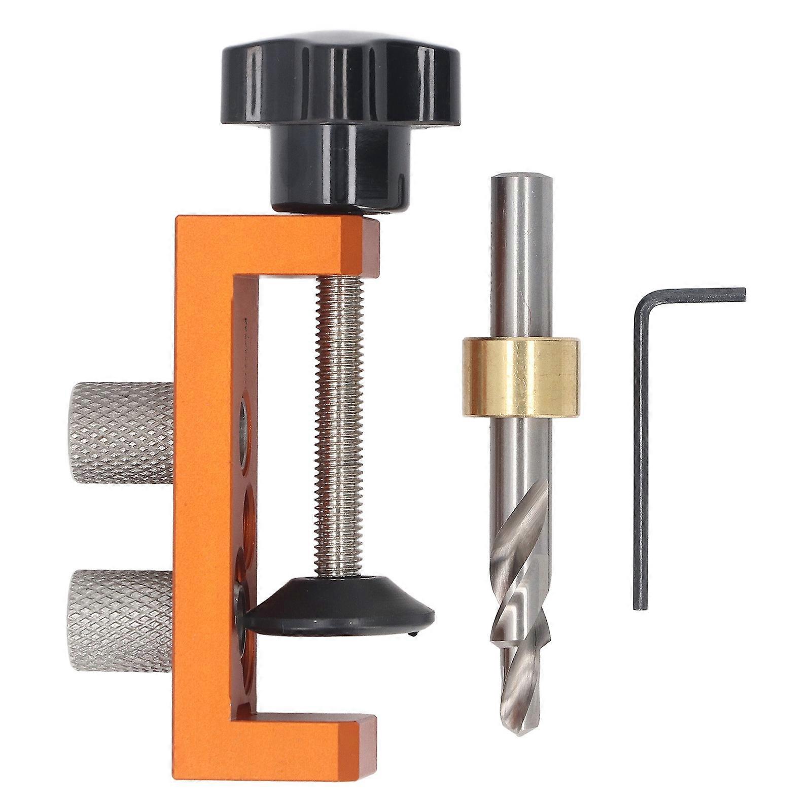 Drilling jig for aluminium profiles with M6 countersunk step drill bit and double hole locator for 20, 30 and 40 series profiles