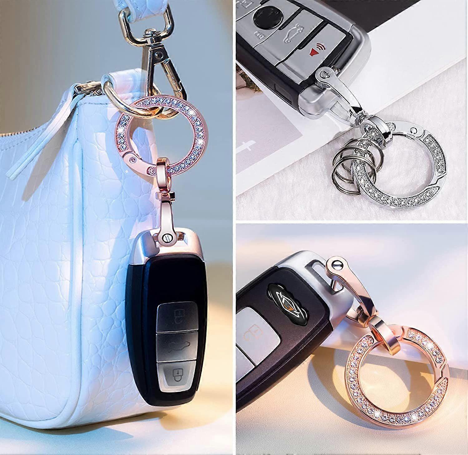 ZHSH Bling Rhinestone Stirrup Buckle Keychain - 14k Gold Plated Alloy, Car Key Ring For Women (Gold) - View #5