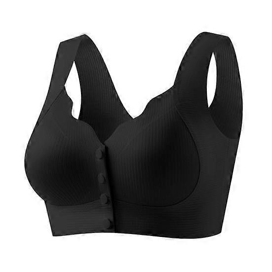 Women Bra Elastic Shoulder Strap Pure Color Wireless Button Closure Good Breathability High Elasticity Push-up Sport
