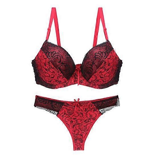2 Pcs/Set Women Bra Panties Set Lace Bow Decor Adjustable Strap Color Matching No Wire Push Up Back Closure Low Waist Underpants Lady Underwear Set