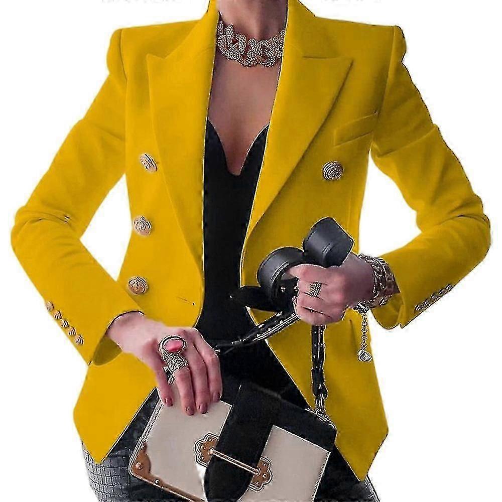 Womens Double-breasted Blazer Coat Long Sleeve Lapel Formal Slim Jacket Outwear
