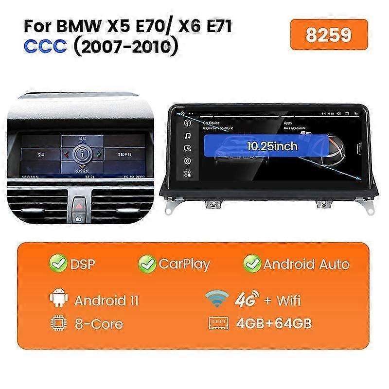 10.25" Android 11 For BMW X5 E70/X6 E71 2007-2013 Car Multimedia Player Stereo Receiver 6+128G 360 Camera 4G LTE 8Core DSP