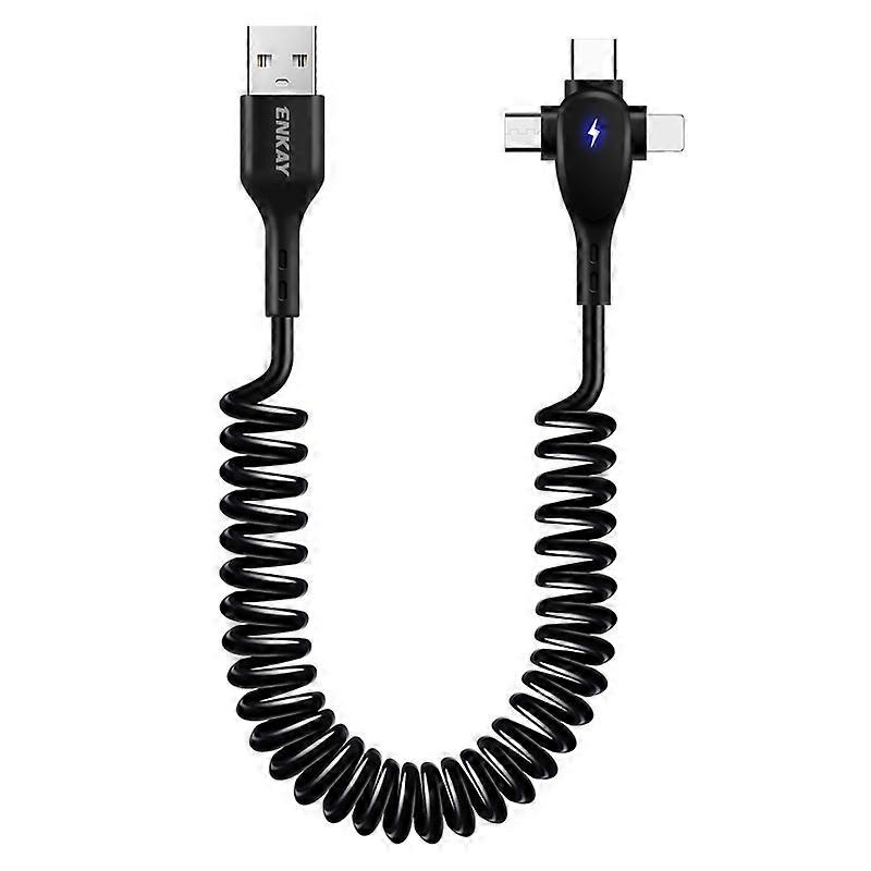 ENKAY Hat-Prince 3 in 1 6A USB to 8 Pin+Type-C+Micro USB Supper Fast Charge Spring Cable, Length: 1.8m