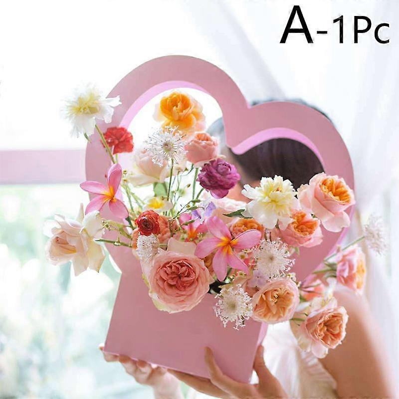 1PC Handbag Paper Box Florist Gift Packing Bouquet Basket Heart Shape Flower Box Party Decoration