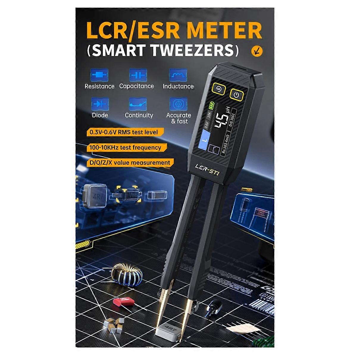 LCR-ST1 Mini Smart Tweezer LCR SMD Tester Resistance Capacitance Inductance Continuity Diode Measurement Test