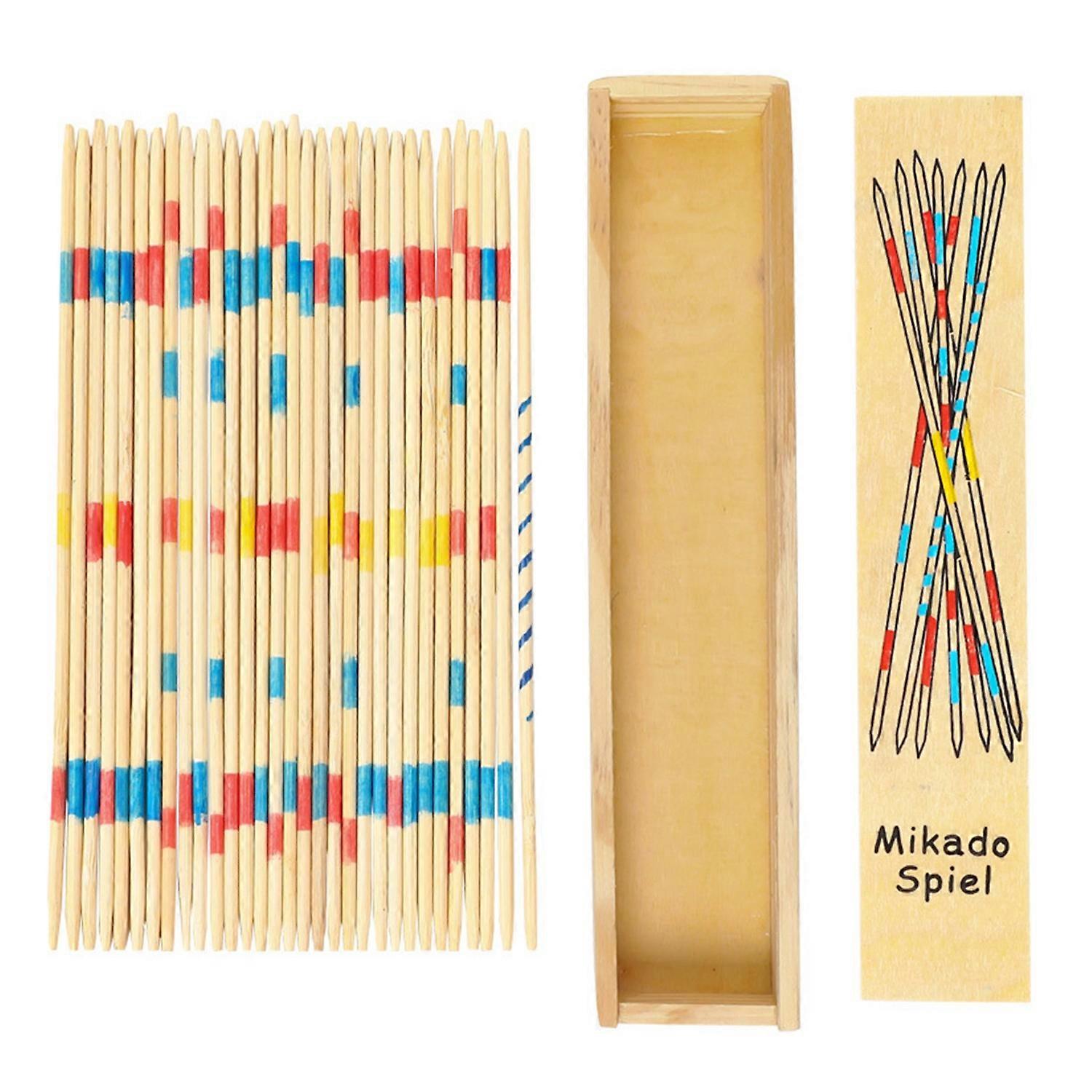 Wooden Pick-Up Sticks Game with Box Kids Adults Interactive Classic Board Game Brain Teaser