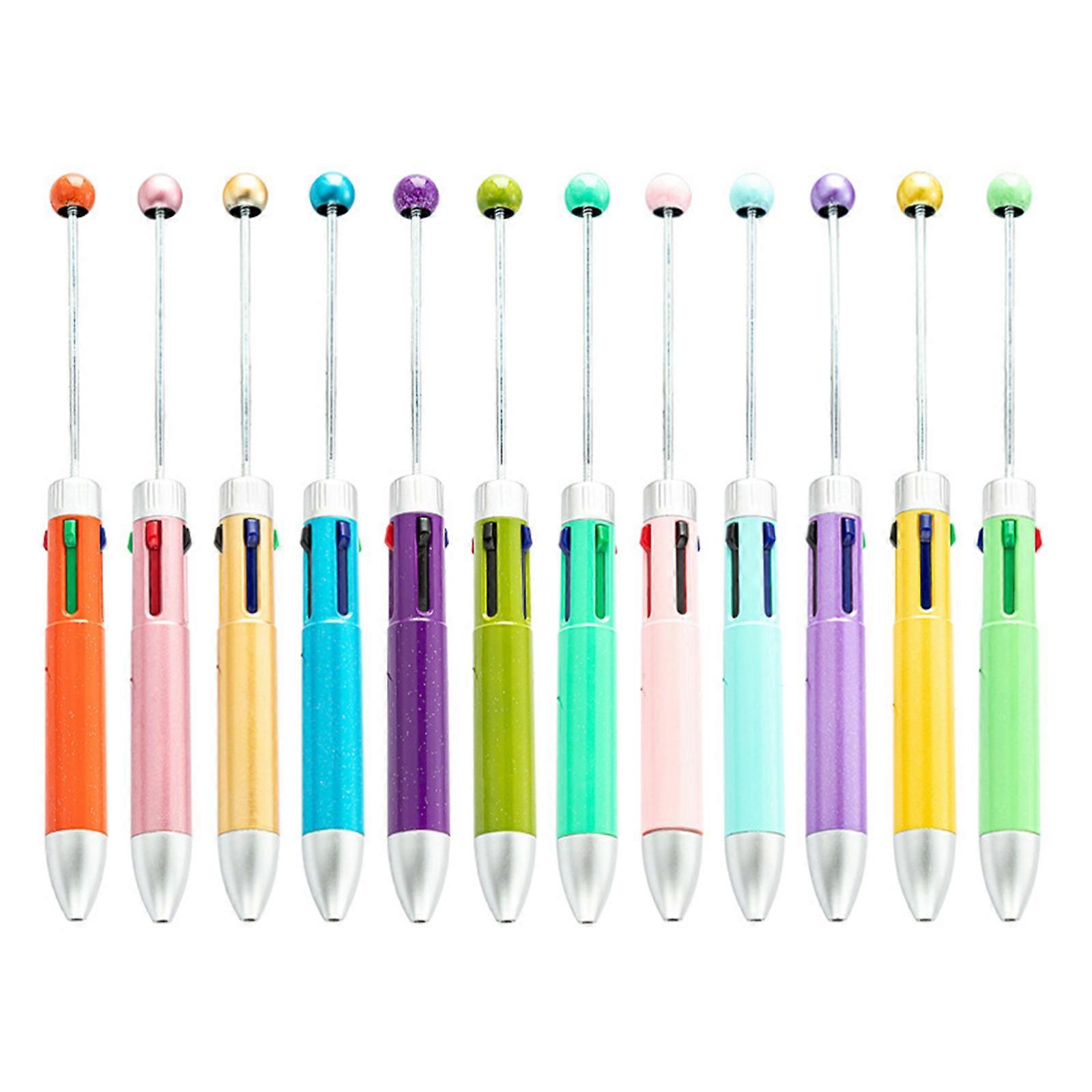 12Pcs 4 Color in 1 Beadable Pen Retractable Ballpoint Pen Multicolored Ballpoint Pen for Christmas Stocking Fillers C color series
