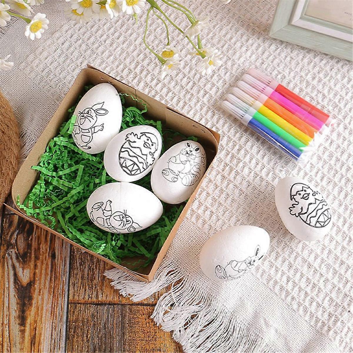 6Pcs Easter DIY Hand-Painted Eggs 2024 Children's Handmade Gift -C