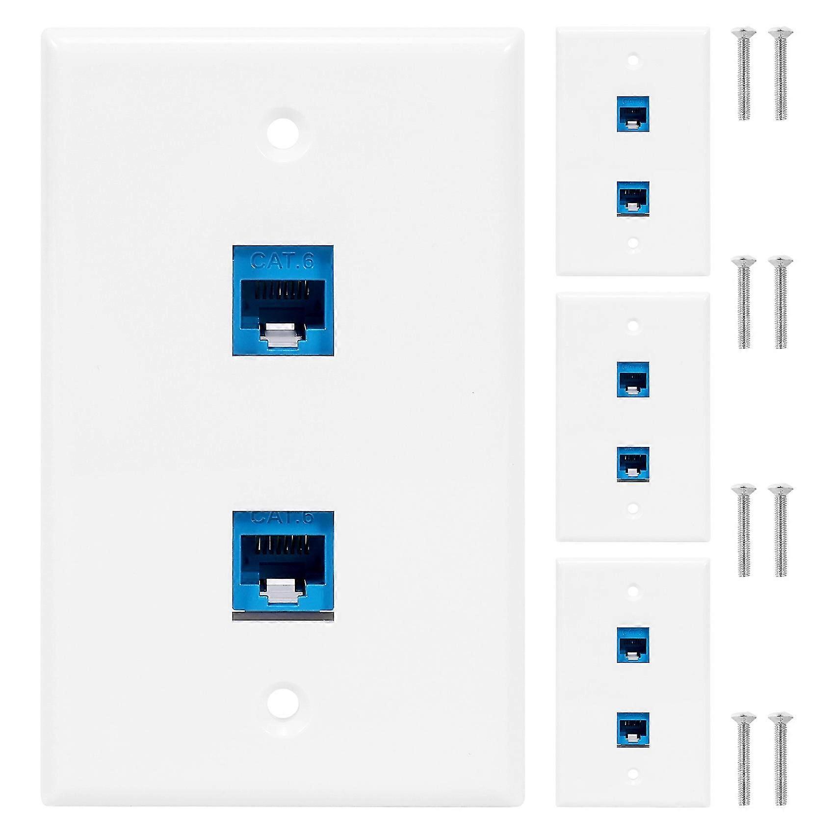 4 Pieces 2 Port Ethernet Wall Plate, RJ45 Cat6 Female to Female Jack Inline Coupler Face Plates