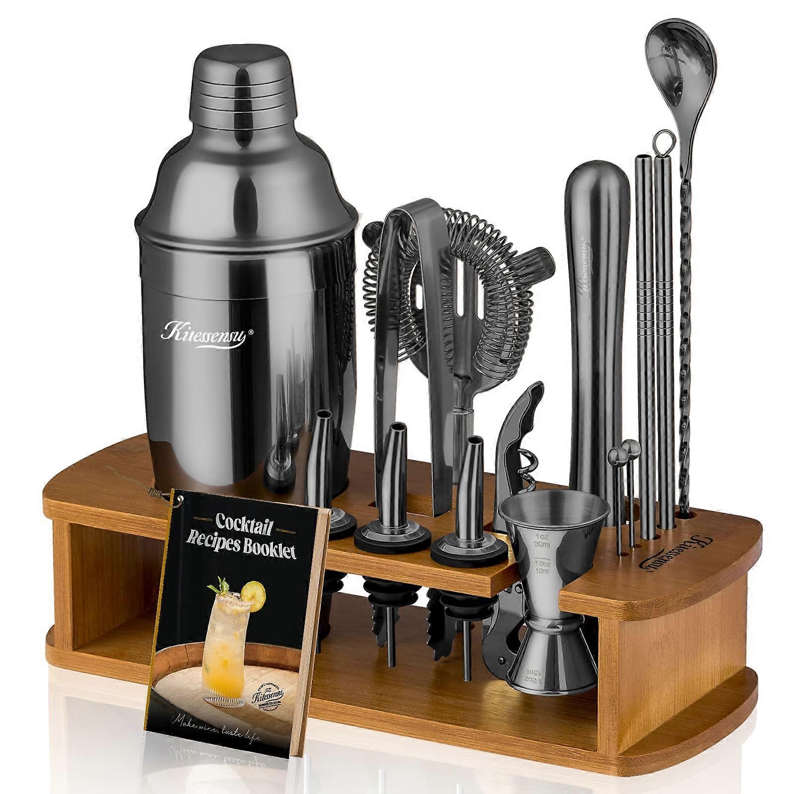 Bartender's Cocktail Shaker Set with Stand – Complete Mixology Kit Including Martini Shaker, Jigger, Strainer & More