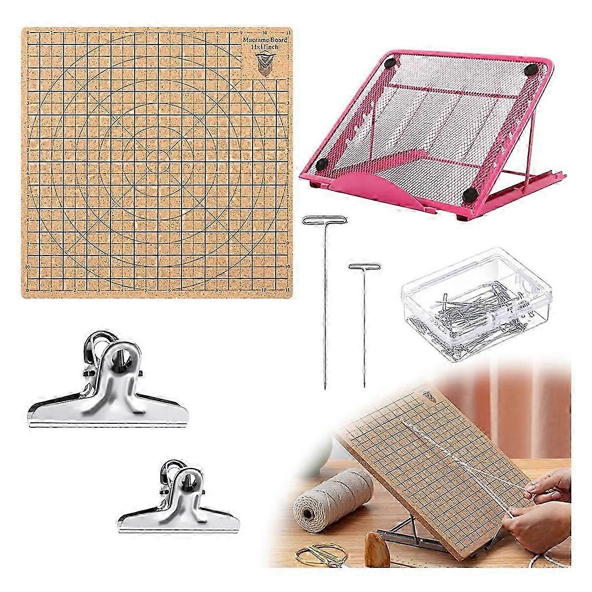 Macrame Board Set with T-Needle Clip, Supplies Knitting Craft Helper, Macrame and Knotting Board, M
