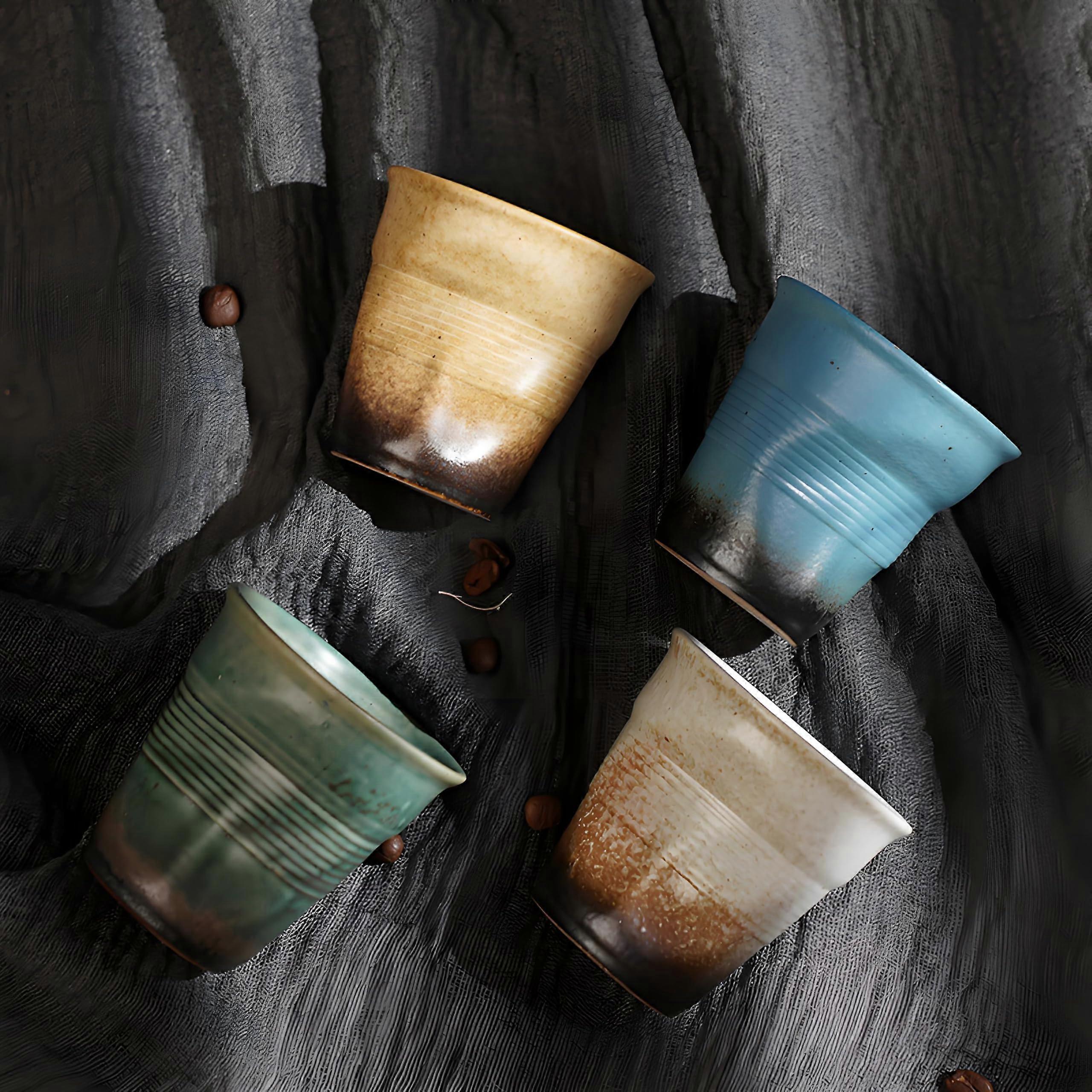 4 Cups Espresso Cups Matte Colorful Thick Walled Handleless Dishwasher Microwave Safe for Espresso Machine Gift Box 3oz