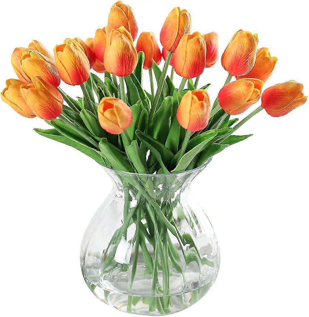 20pcs Real Touch Artificial Tulips - Wedding Bouquets Orange