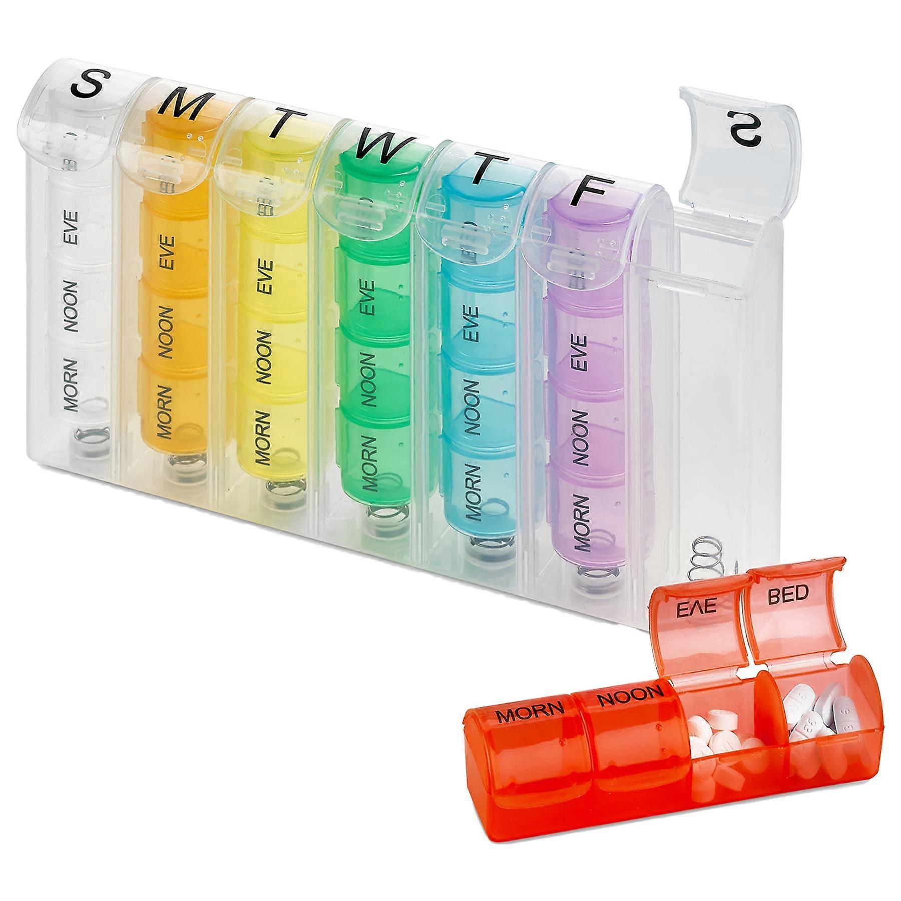 Weekly Pill Organizer - Medication Planner for Vitamins and Pills, 4 Times-a-Day, BPA-Free, Weekly Storage Case