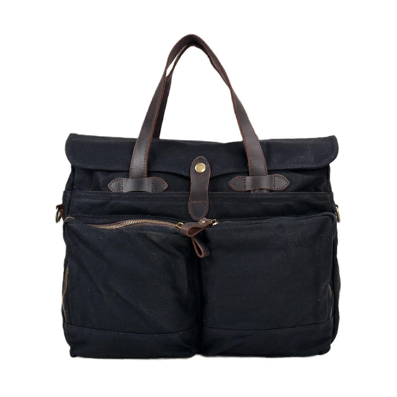 Waxed Canvas Laptop Bag for Men, Briefcase with Handle, Spacious Storage for Laptop, for Work, Travel, and Business Trips