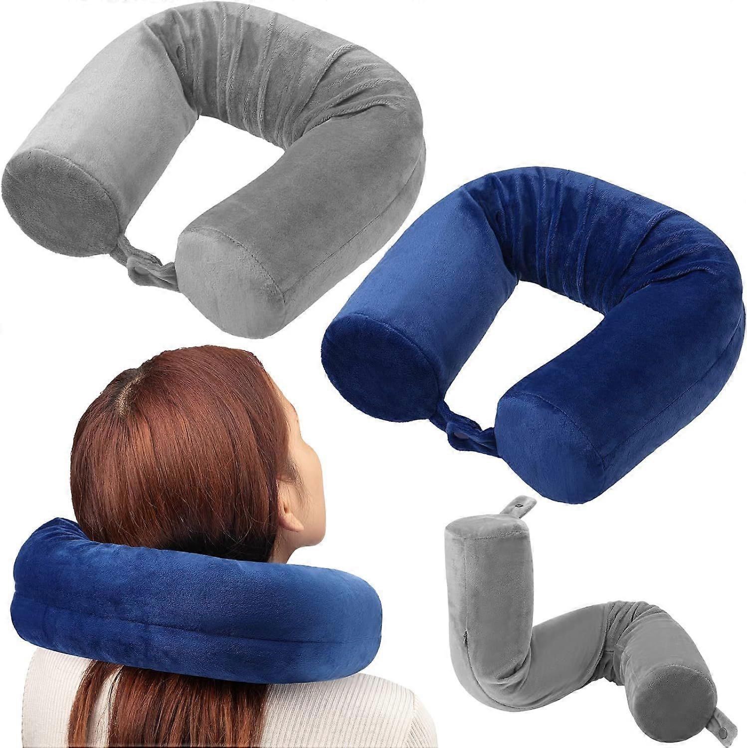 SQCLV 2 Pack Travel Pillow Twist Memory Foam Neck Support Adjustable Neck Pillow for Traveling Airplane for Neck Bendable Roll Pillow for Chin, Should