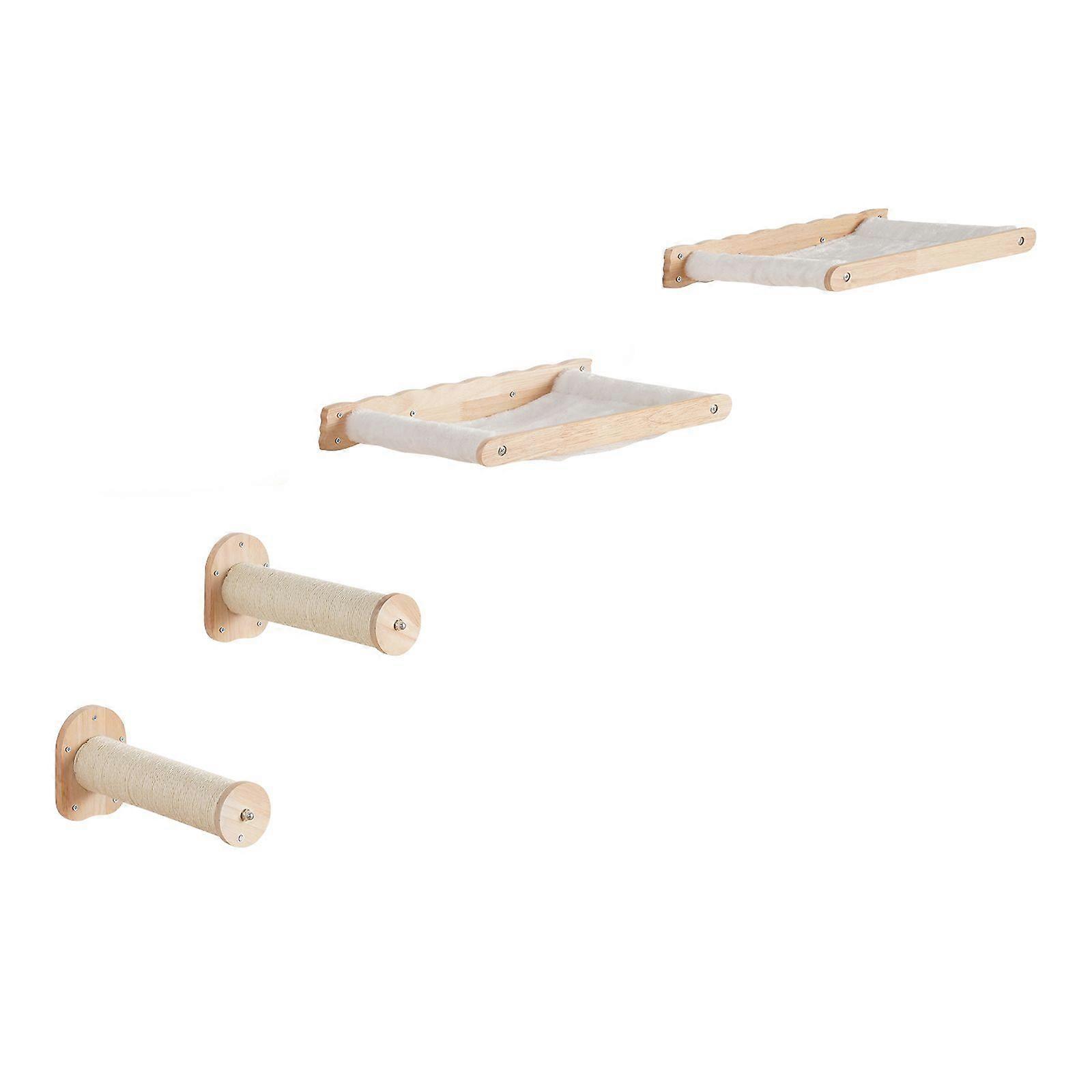 Wall Mounted Cat Shelves with Jumping Posts & Hammocks, up to 40 lbs, Removable & Washable Coral Fleece for Sleeping, Playing, Set of 3