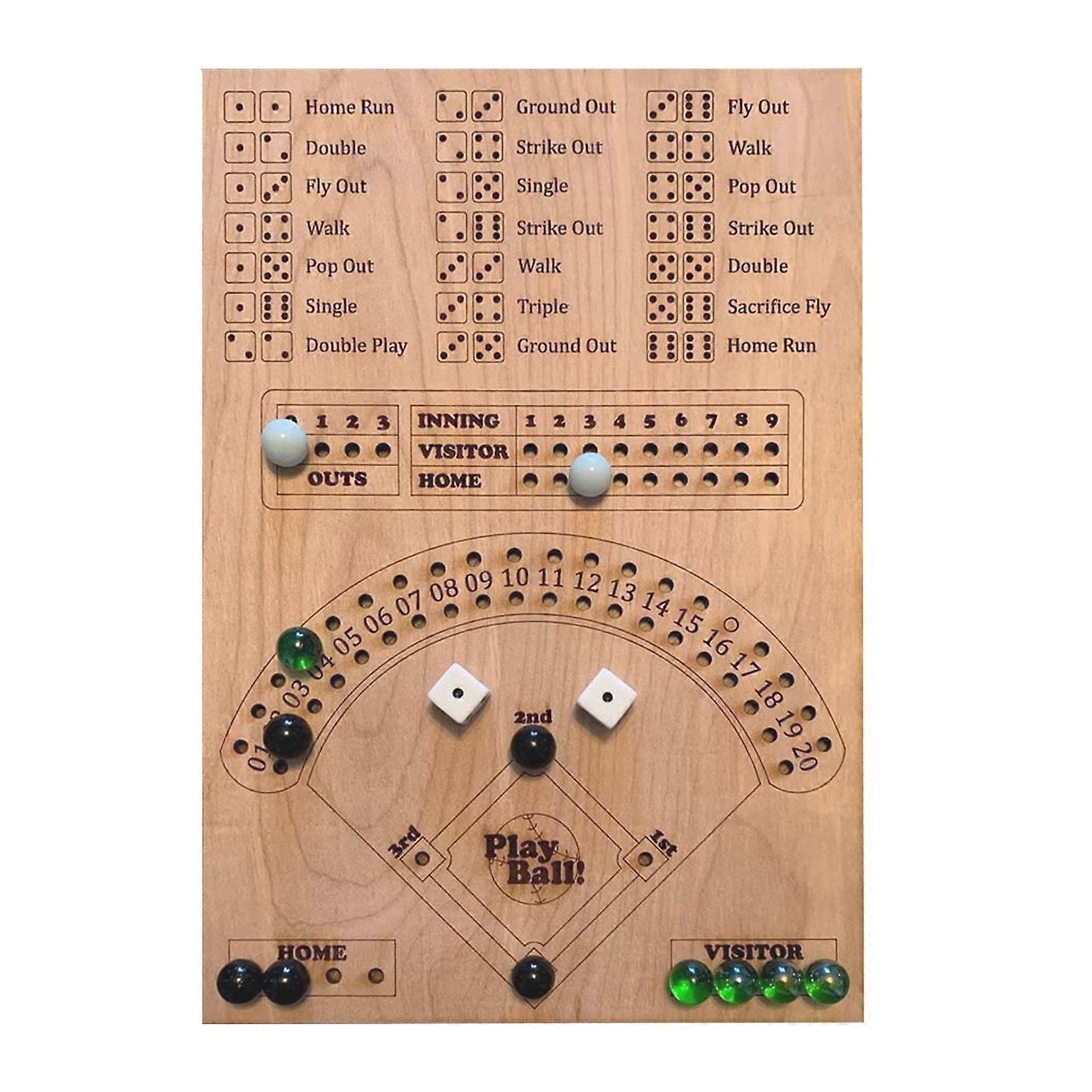 Engraved Wooden Baseball Marbles and Dice Board Game 38x25x0.6cm for Family Fun and Viewing Parties