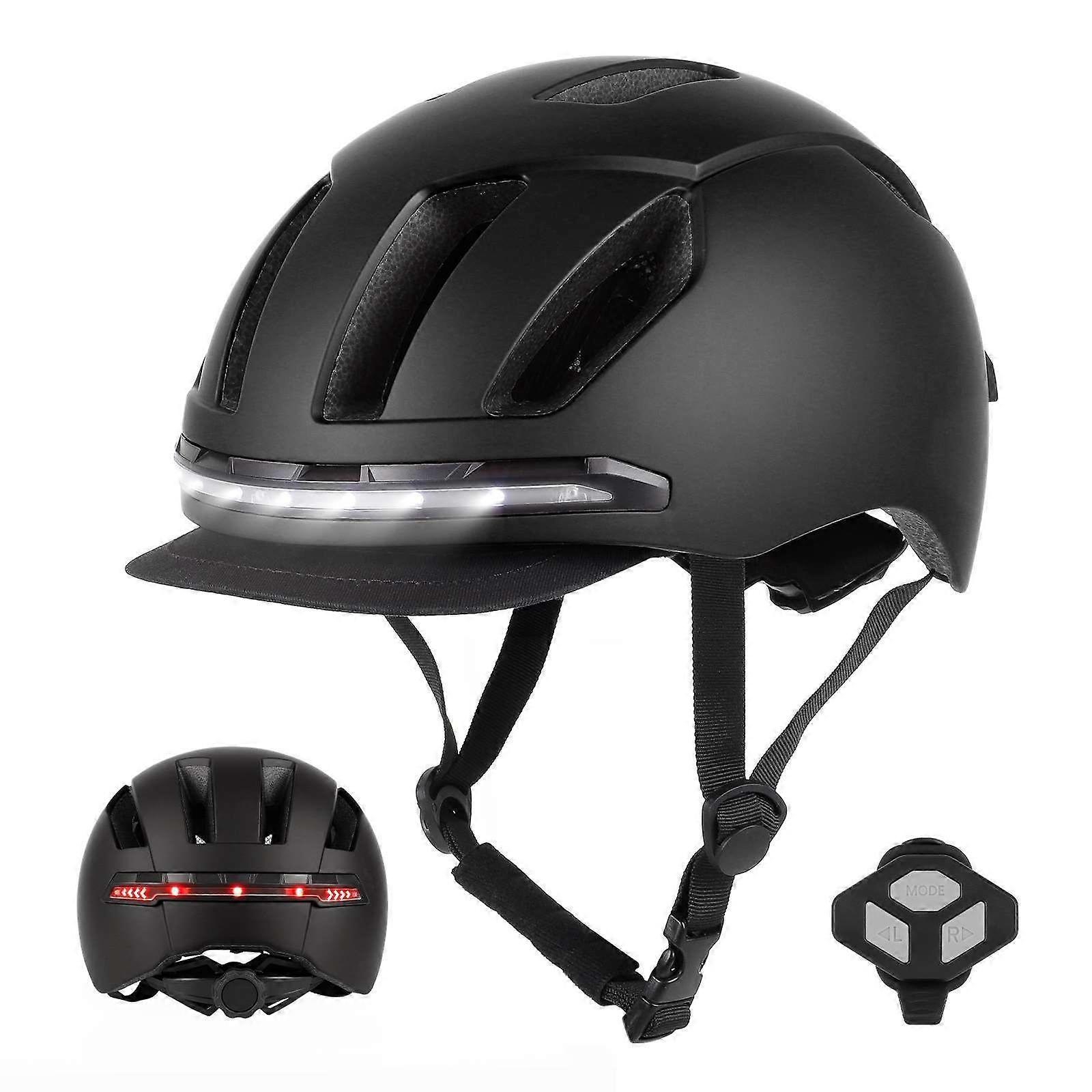 Smart Helmet With Wireless Handlebar Remote Control Gear Connected Front Rear LED Light Turn Signal Bicycle Scooter Helmet