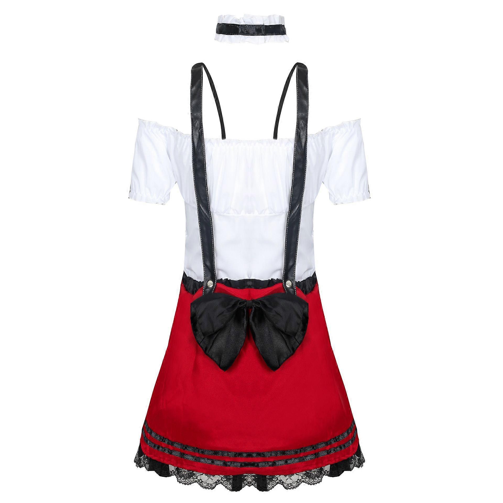 Women's oktoberfest costume dress with Red suspender skirt with choker (one size) Theme