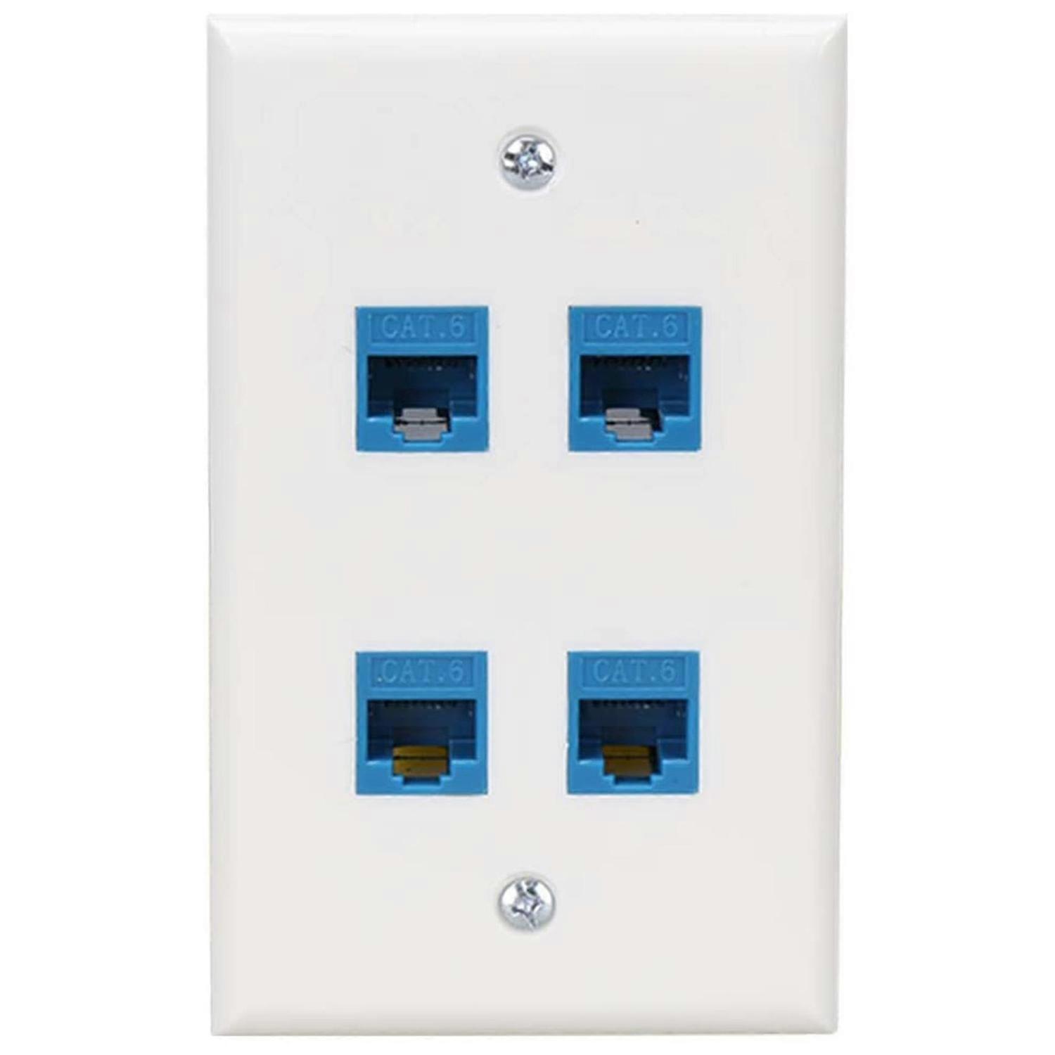 Placa de pared Ethernet Placa de pared de 4 puertos hembra-hembra compatible con compatible con Cat7/6/6E/5/5E E