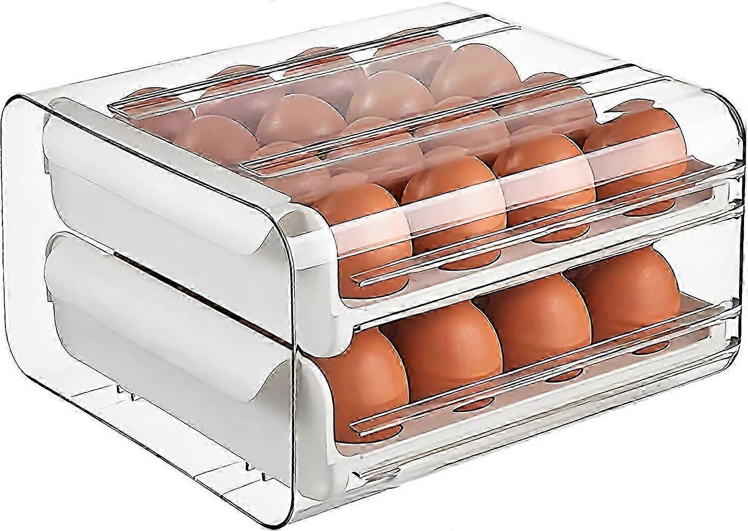 32 Grid Egg Storage Drawer Container for Refrigerator, Clear Double-Layer Type Egg Storage Rack, Space-Saving Kitchen Egg Box Egg Tray Holder